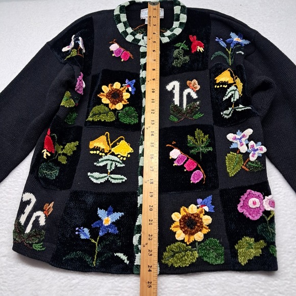 Vintage Claire Murray Sweater Cardigan Women's Medium Black Floral Embroidered - Picture 12 of 14